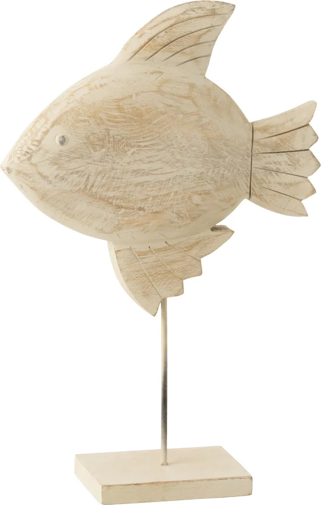 J-Line Décoration poisson bois de mangue naturel et métal blanc L