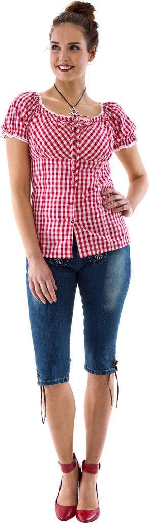 Trachtenbluse rot-weiß kariert kurzarm, Groesse:XL Produktbild 1