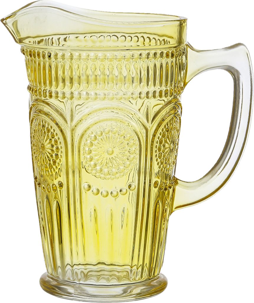 Krug Vintage mit Blumenmuster - Glas - Kanne - Boho Stil - 1,4l - gelb