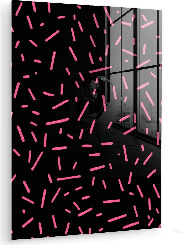 MuchoWow Glasbilder - Bilder auf Wandbild - Foto auf Glas Spiele - Streifen - Rosa - Abstrakt 60x80 cm Wanddekoration aus Glas - Acrylglasbild - Ac...