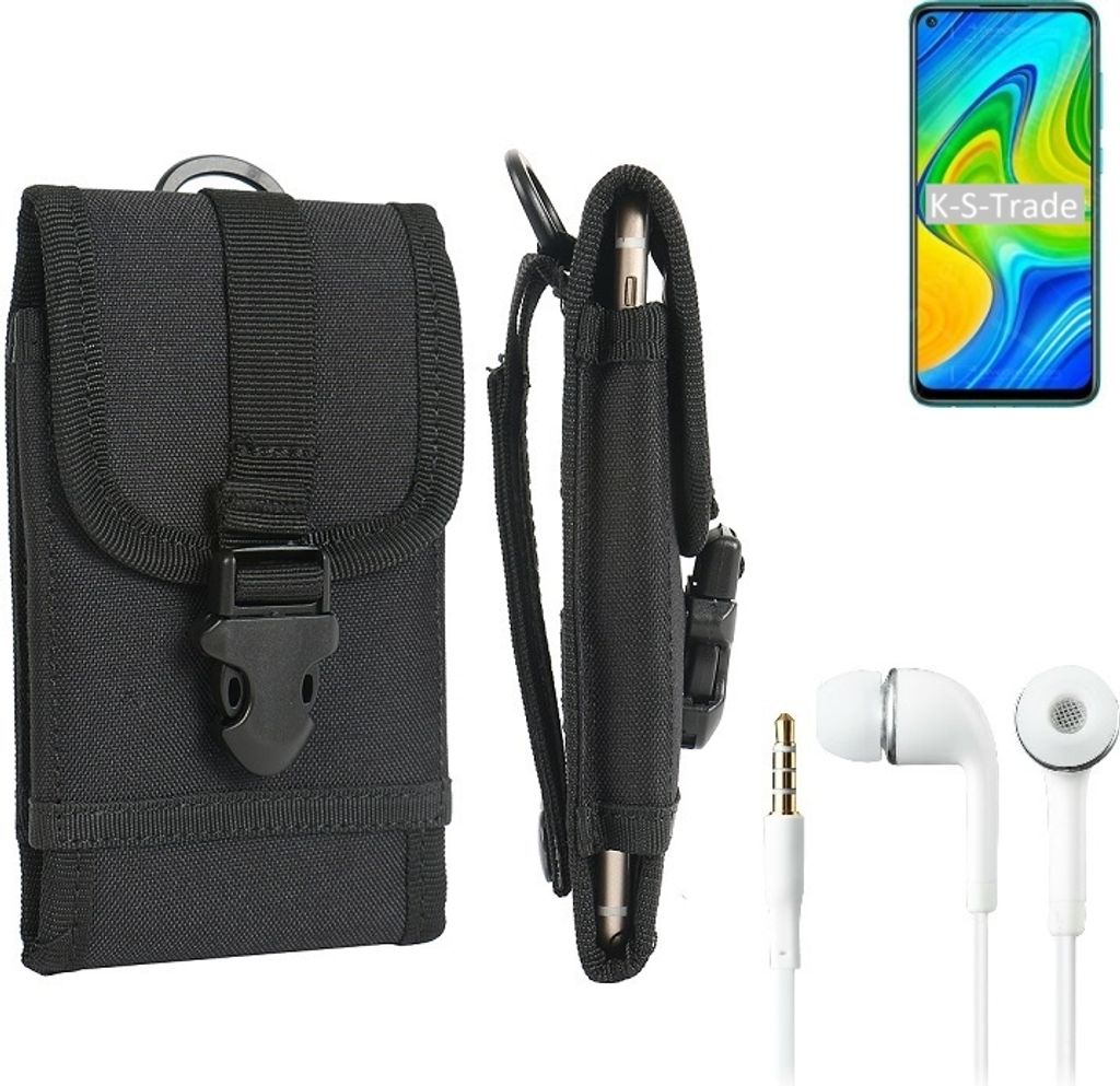 K-S-Trade Holster Schutz Hülle kompatibel mit Xiaomi Redmi 10X 4G Gürteltasche Handy Hülle Tasche outdoor Seitentasche schwarz 1x + Kopfhörer