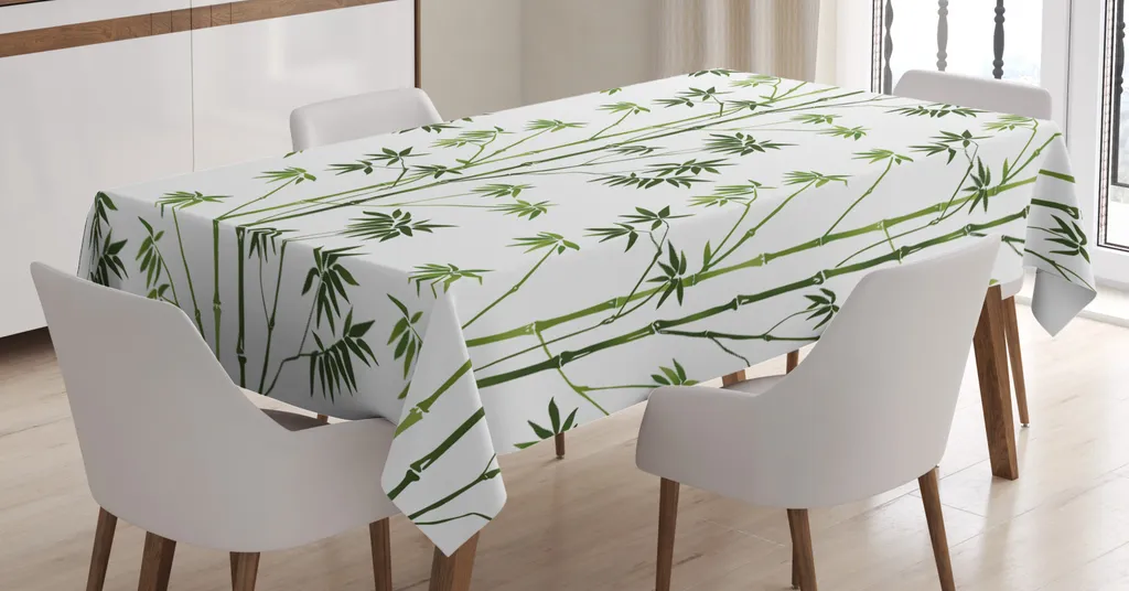 ABAKUHAUS Tovaglia stampata in bambù, foglie esotiche asiatiche, impermeabile, lavabile con colori chiari e visibili, non sbiadisce, personalizzata, 140 x 240 cm, verde oliva