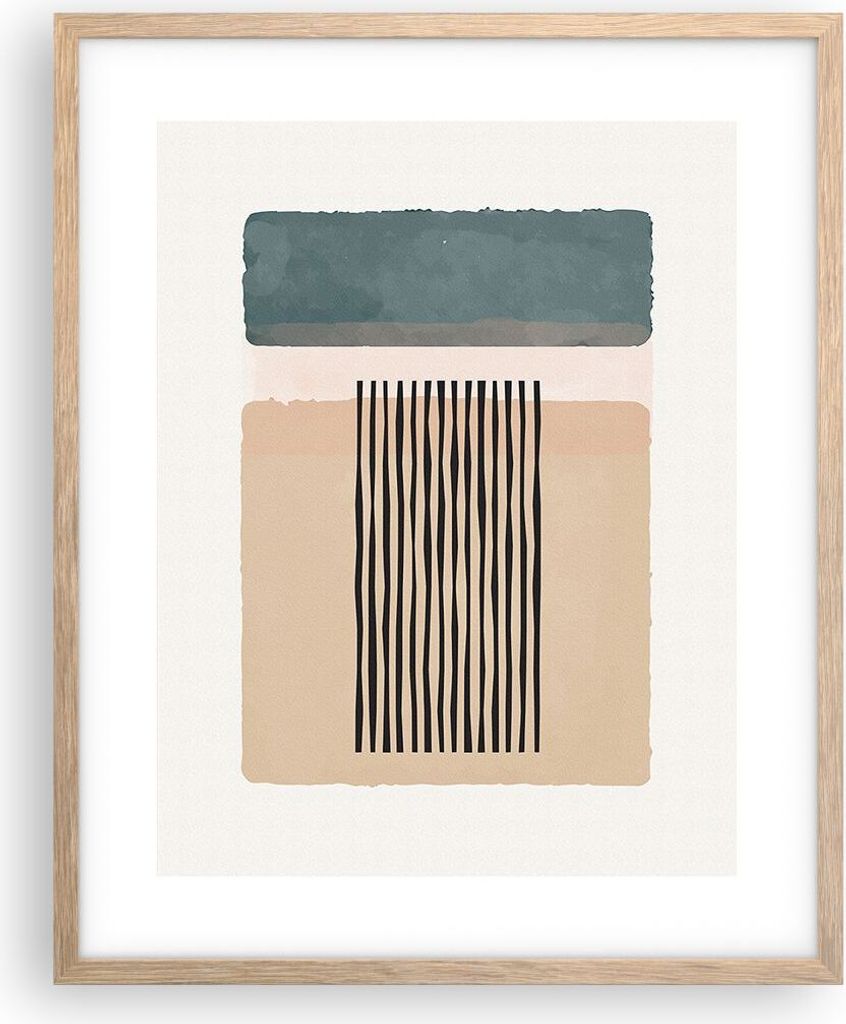 Gerahmtes Poster - Rahmen in heller Eiche - Abstraktion Grafik Linien - 40x50 cm - Wand Bild - Wanddeko - Wandbilder - Kunstposter - Wandposter - B...