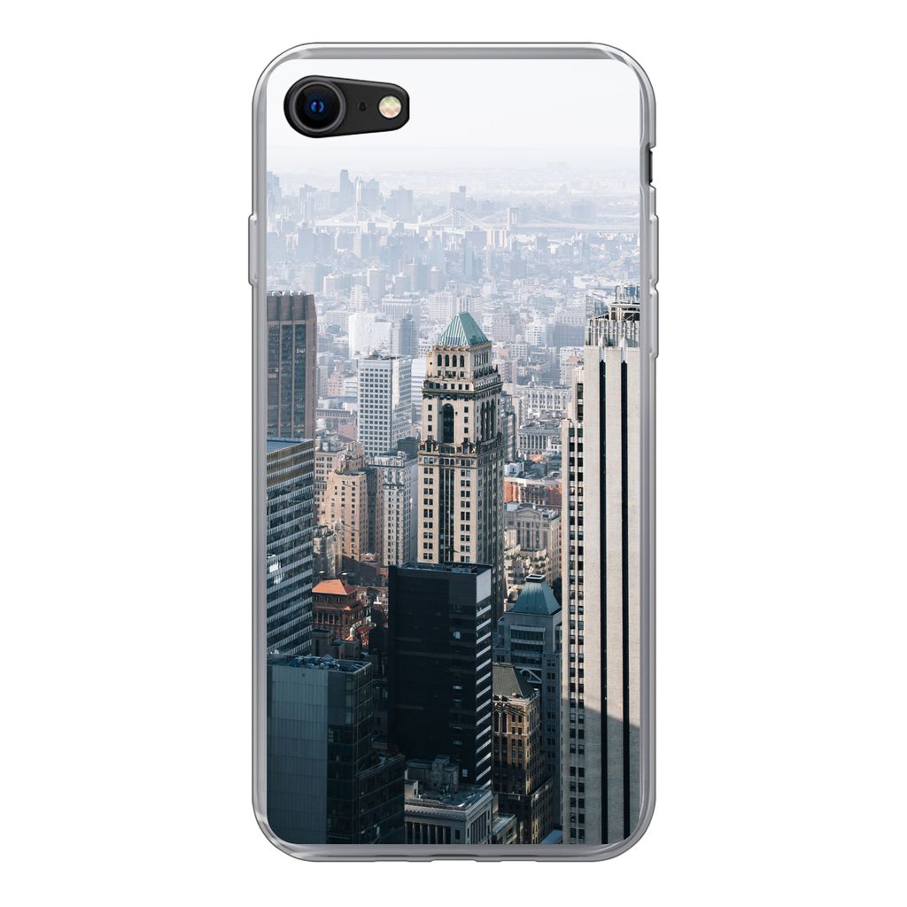 MuchoWow Handyhülle Schutzhülle Hülle für iPhone SE 2022 New York - Skyline - Nebel Silikon Softcase Handy Hülle - Schutzhülle