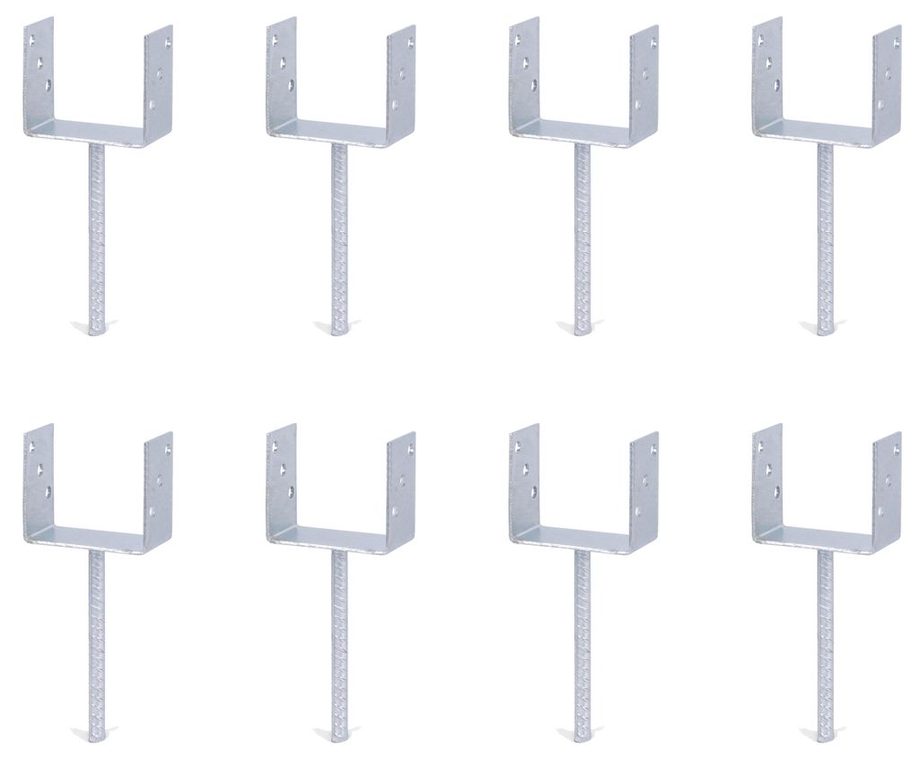 Alberts 8 x U-Pfostenträger mit Riffelstahl-Betonanker, 121x104 mm, Betonanker 200 mm, feuerverzinkt, zum Einbetonieren