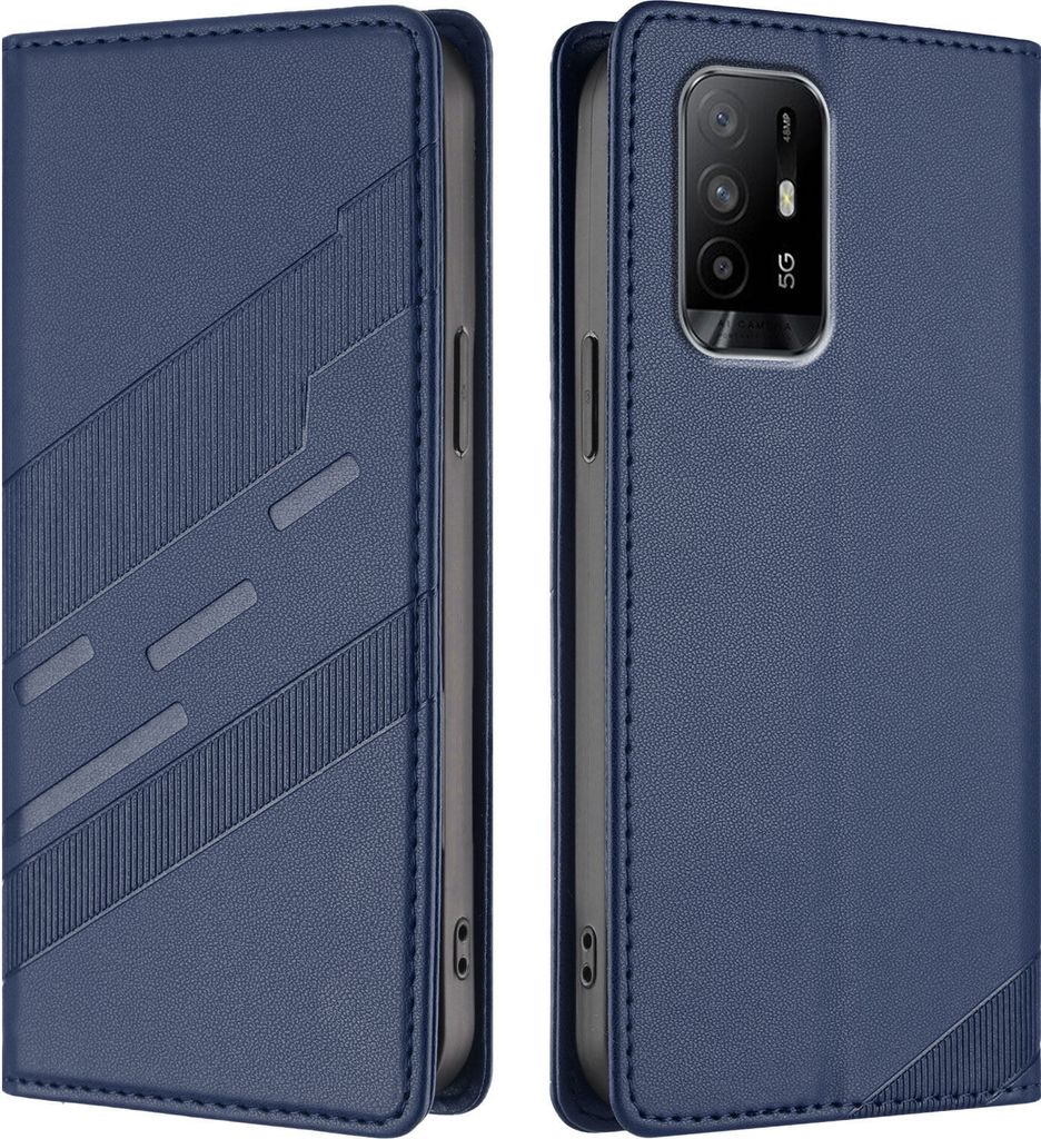 Hülle für Oppo A74 4G/A95 4G, Kunstleder Brieftaschen Handyhülle mit Kartenfach und Standfunktion Blau