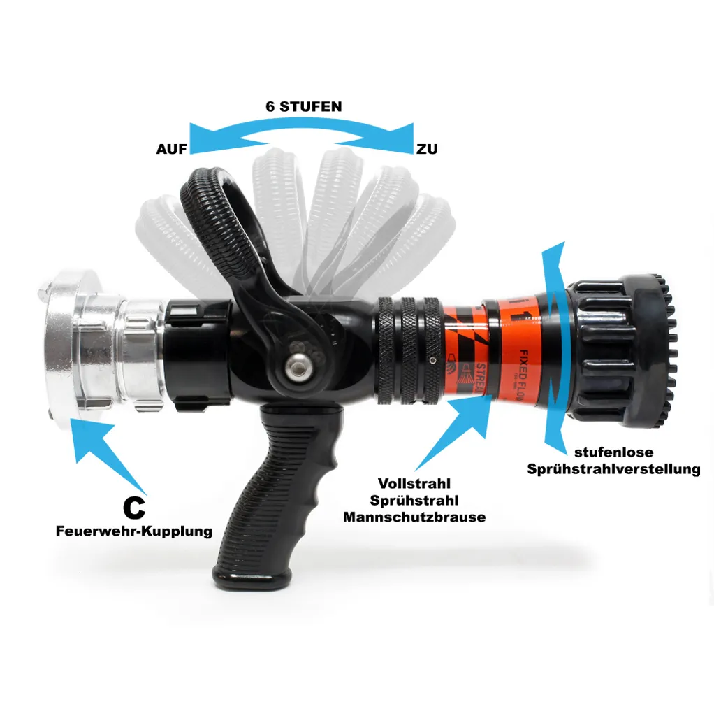 Lance d'incendie Wiltec avec jet réglable 660 l/min haute performance