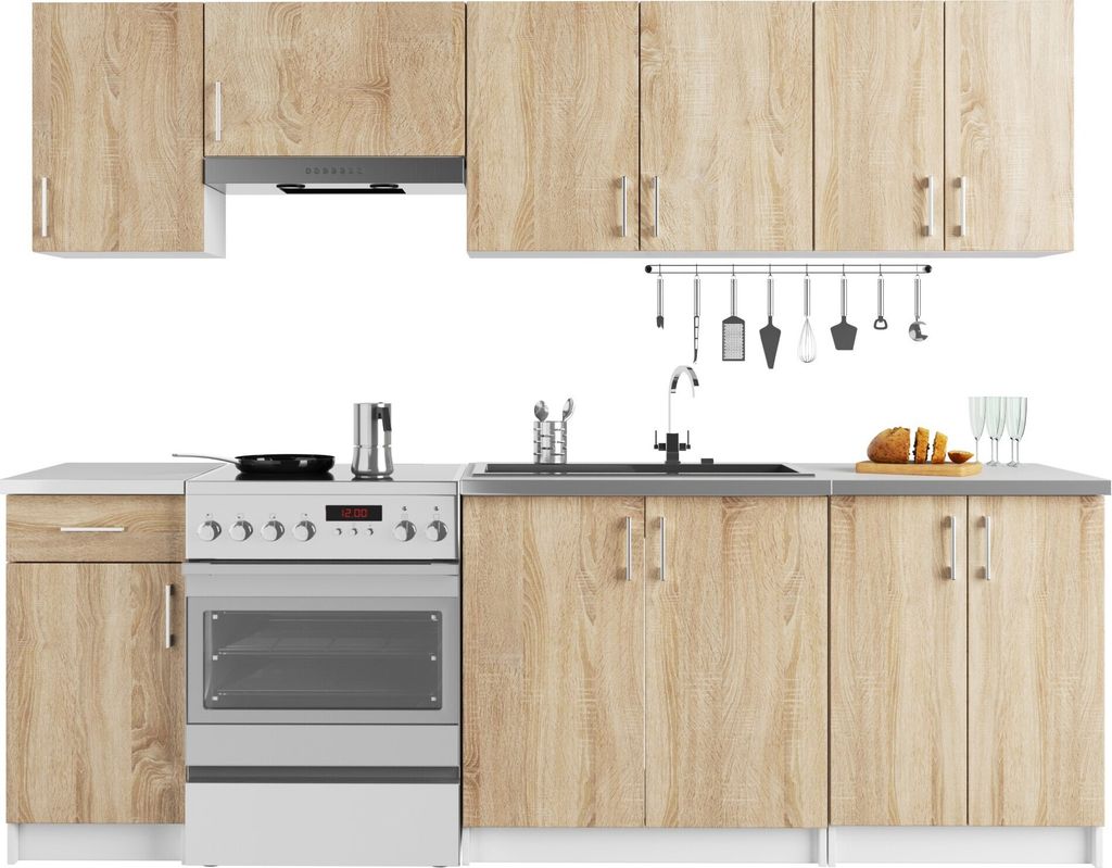Küchenzeile LIMA 2.4m Modulares Weiß, Sonoma Eiche B240xH203xT44,5 cm