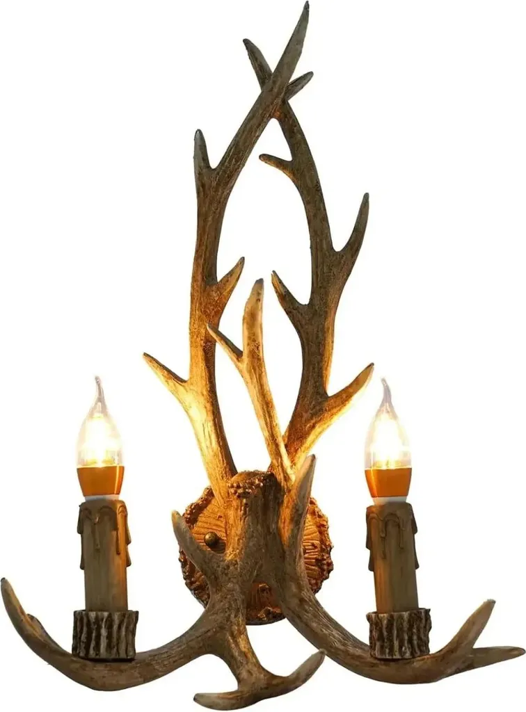 Lustre en bois de cerf rustique 2x E14 résine aspect naturel 110-240V
