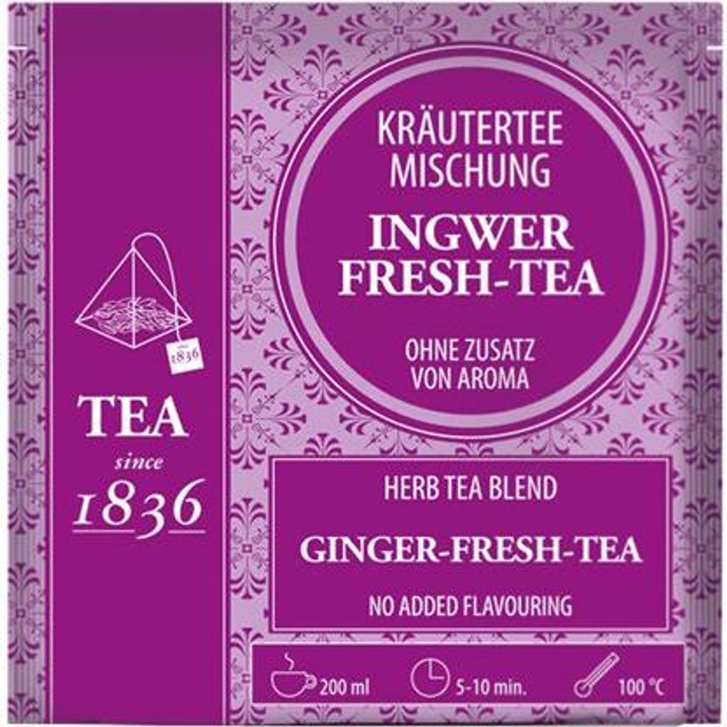 Kräuterteemischung Ingwer-Fresh-Tee ohne Zusatz von Aroma 50 Pyramidenbeutel im Sachet à 2 g