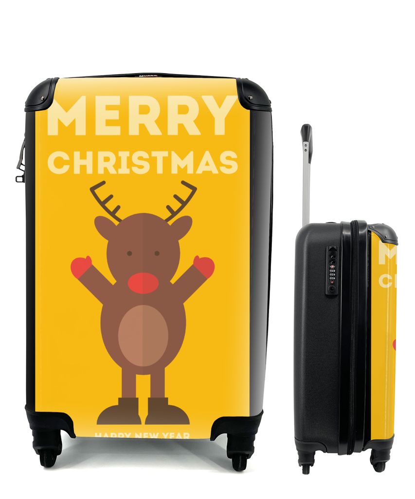 MuchoWow Koffer Handgepäck Trolley Rollkoffer Kleine Reisekoffer mit 4 Rollen - Weihnachten - Zitate - Illustration - Rentier - Frohe Weihnachte...