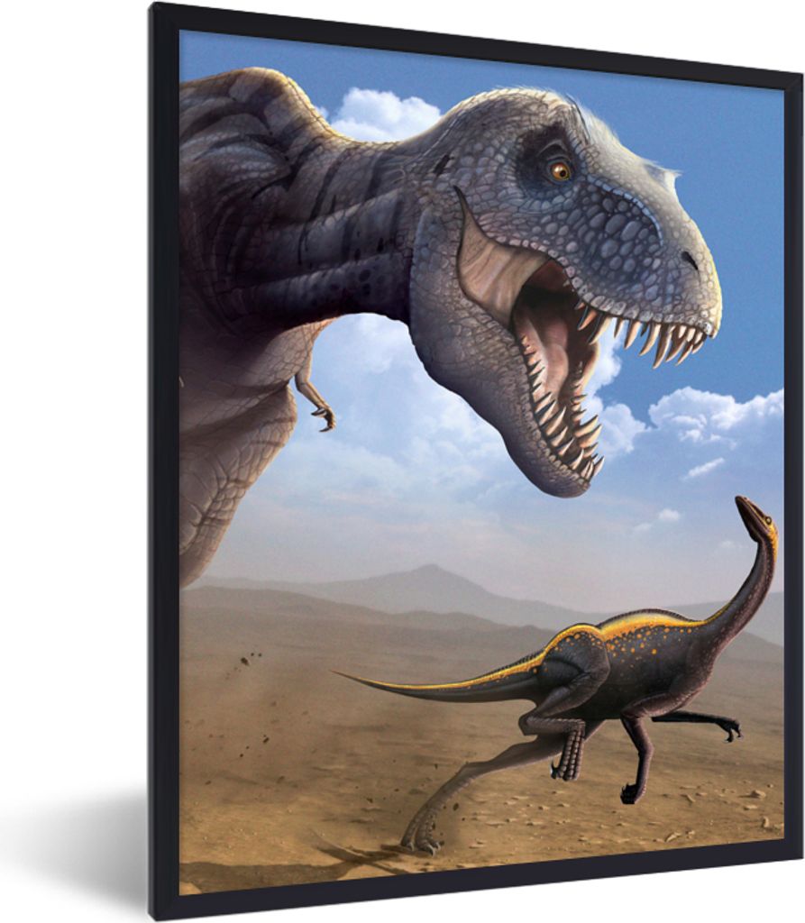 MuchoWow Gerahmtes Poster Dino - Wildlife - Zeichnung - Kinder - Kinder - Kinder 30x40 cm - Poster mit Schwarzem Bilderrahmen Wandposter Rahmen F...
