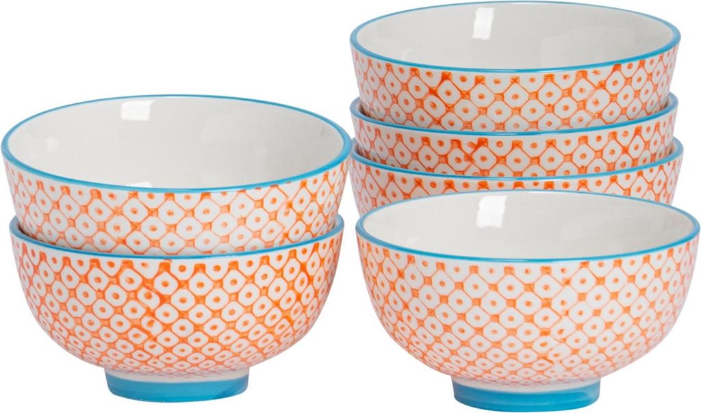 Nicola Spring handbedruckte Reisschüsseln – 12 cm – Orange – 6er-Pack