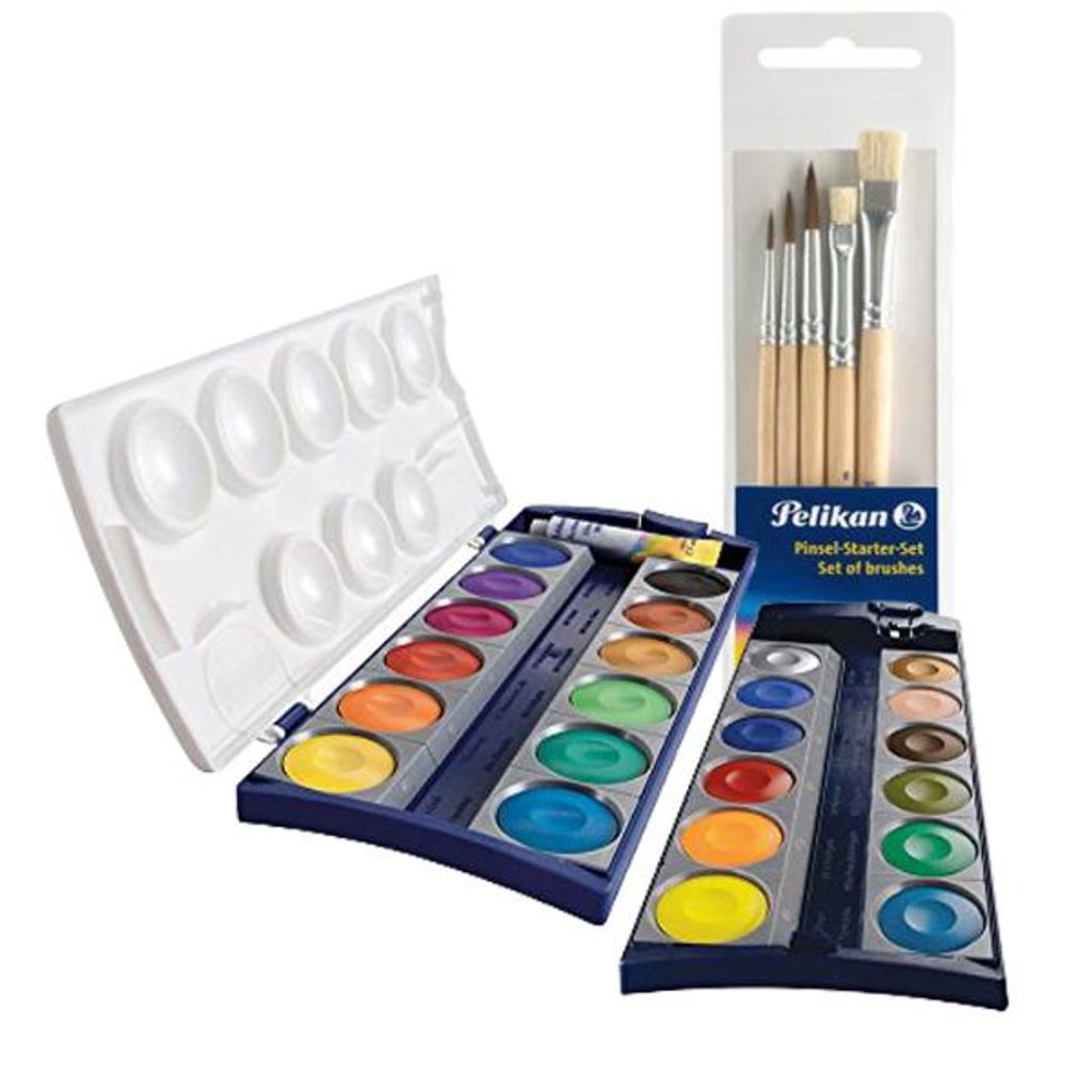 itenga Set Pelikan Deckfarbkasten K24, 24 Farben + Pelikan 5er Pinselset