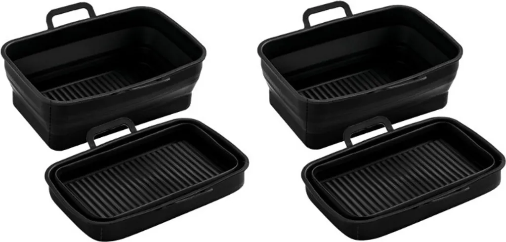Panier Silicone pour Air Fryer - Bol de Cuisson Noir Pliable Lot de 2