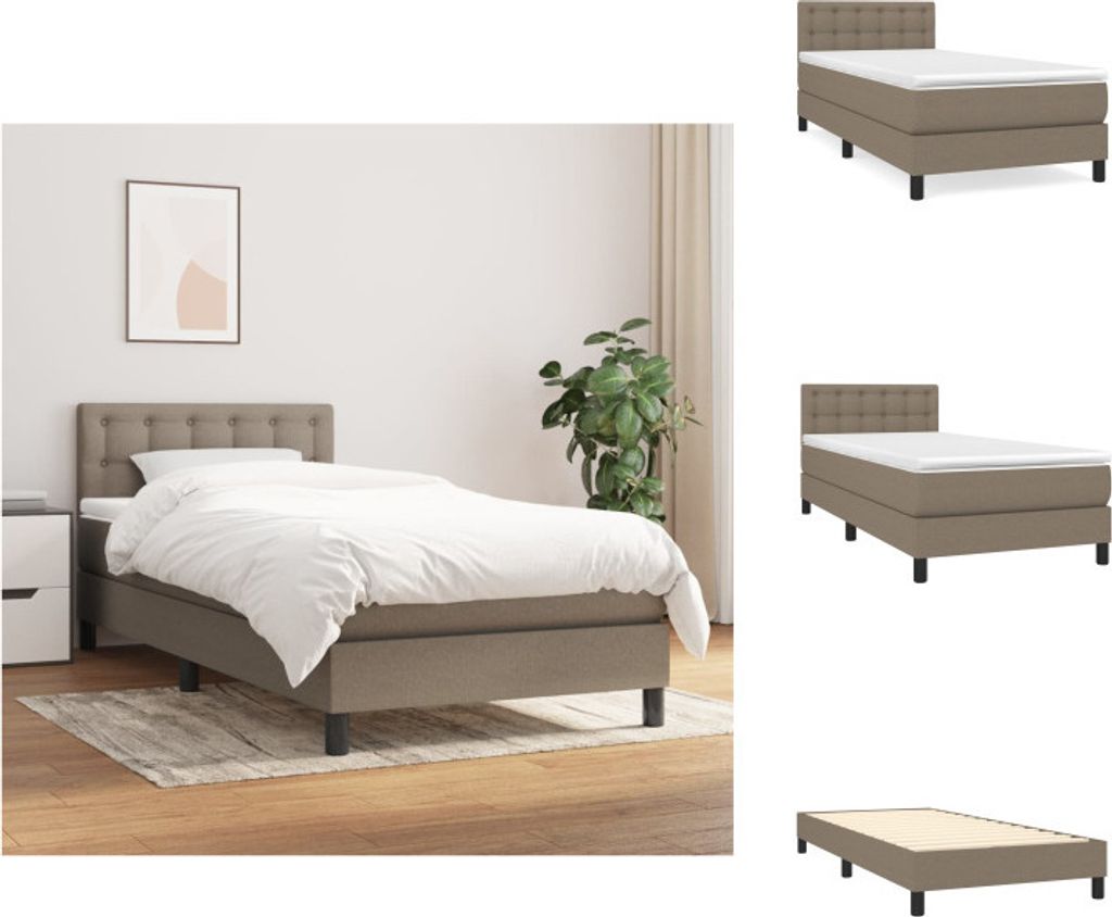 vidaXL Boxspringbett mit Matratze Taupe 90x200 cm Stoff - Betten & Bettgestelle