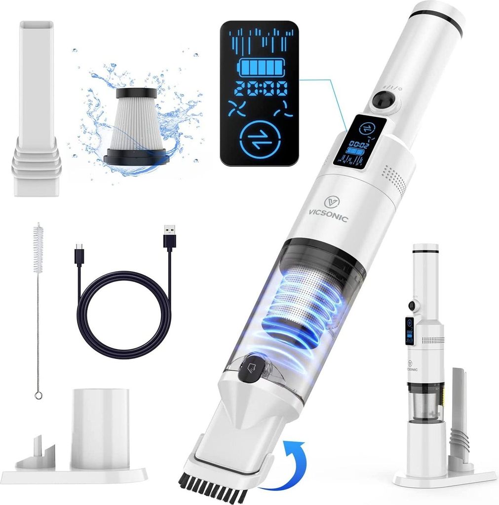 VICSONIC Handstaubsauger, Handsauger Kabellos 13000Pa/100W Tragbar Autostaubsauger mit Ladestation,für Auto Zuhause Tierhaare,Leichtgewicht ab 500...