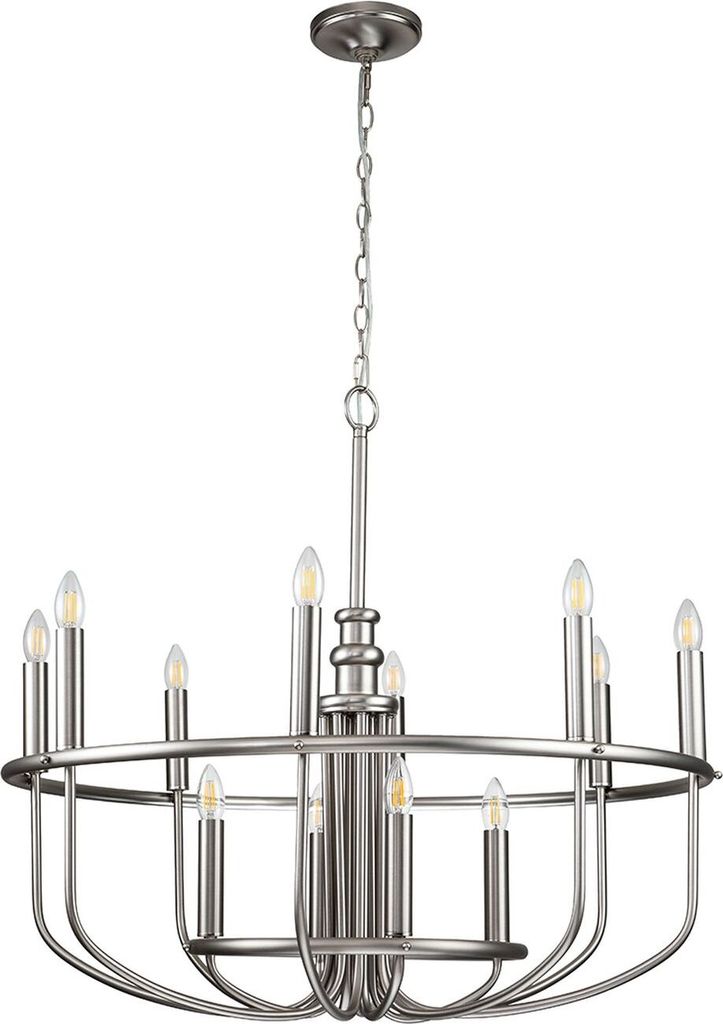 Kronleuchter Metall E14 88,2 cm breit H: max. 205,4 cm Nickel gebürstet Modern Lüster Pendelleuchte