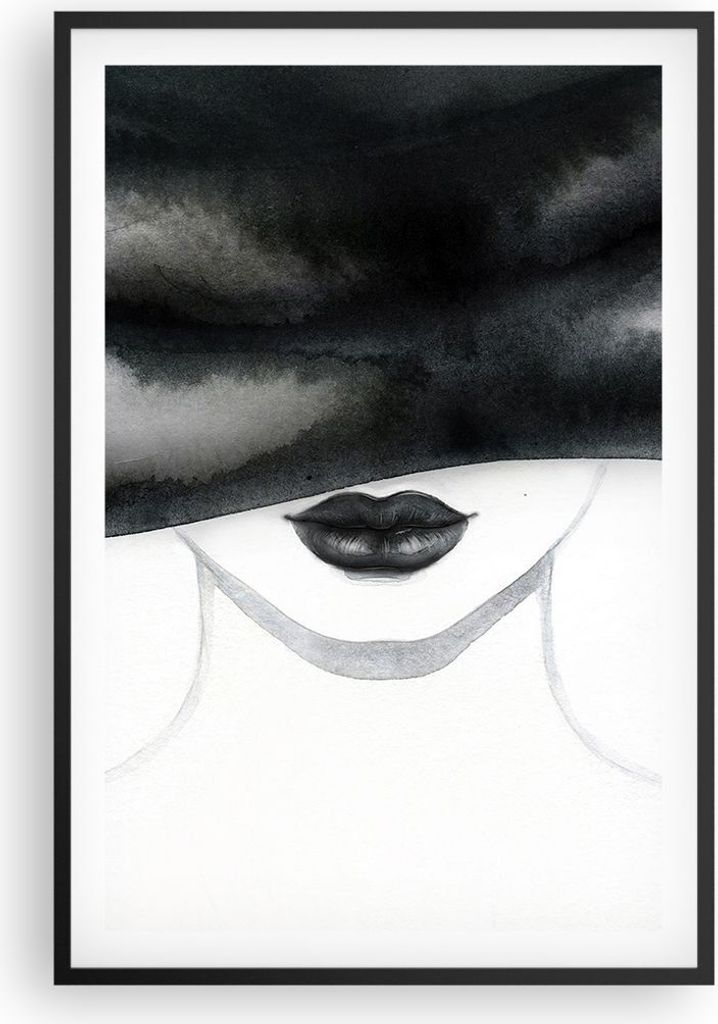 Gerahmtes Poster - Schwarzer Rahmen - Frau Hut Schwarzweiß - 61x91,5 cm - Wand Bild - Wanddeko - Wandbilder - Kunstposter - Wandposter - Bilderrah...