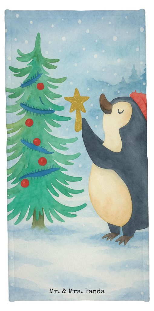 Mr. & Mrs. Panda Sport Handtuch Pinguin Weihnachtsbaum Design - Eisblau - Geschenk, Strandtuch, sporthandtuch, Duschtuch, Weihnachten, Strandlaken,...