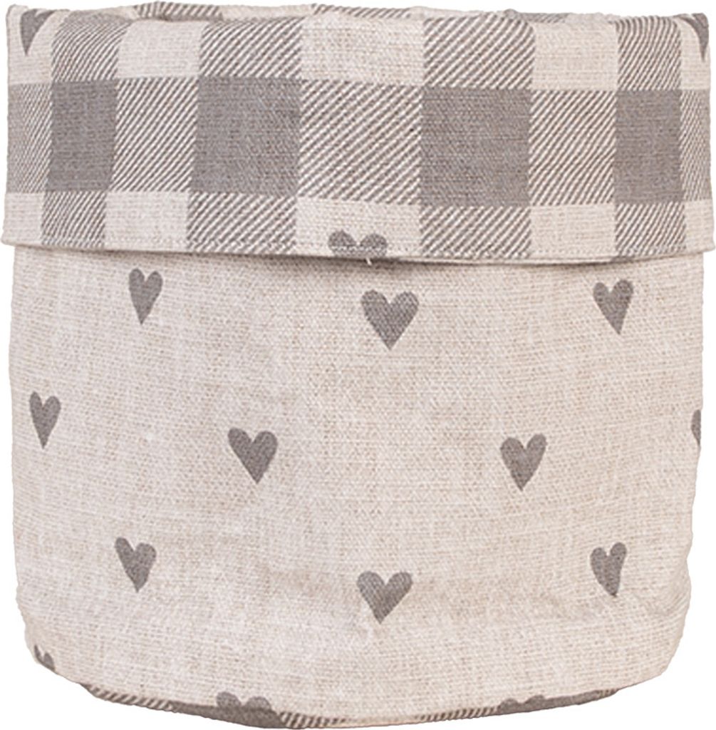 Clayre & Eef Brotkorb Ø 15x16 cm Beige Grau Baumwolle Herzen