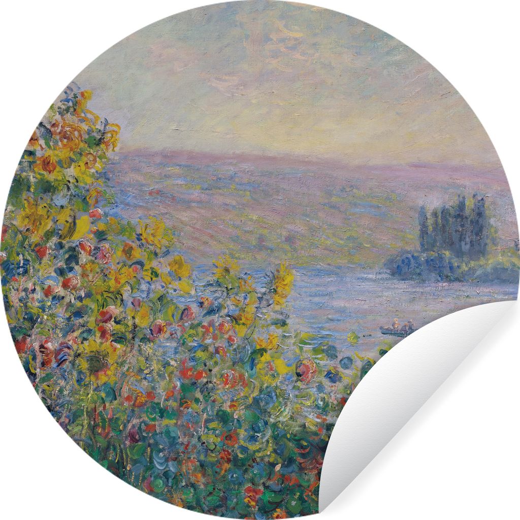 MuchoWow Runde Wandtattoo - Wandsticker Tapete Aufkleber Blumenbeete in Vetheuil - Gemälde von Claude Monet Ø 80 cm Selbstklebend und Repositio...