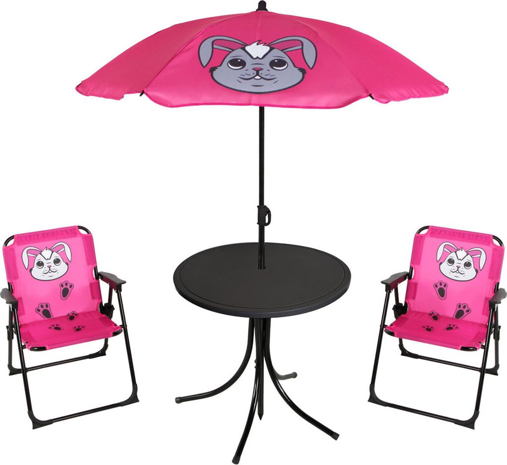 4tlg Kinder Campingmöbel Set Hase Campingstuhl Tisch Sonnenschirm