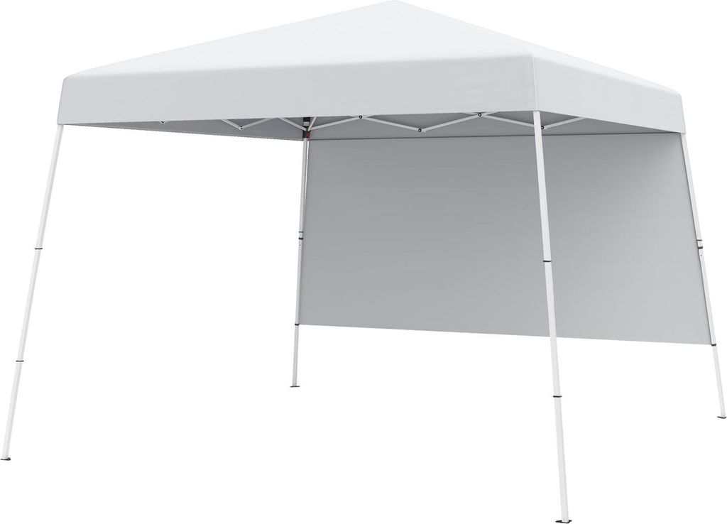 GOPLUS Pop-up Pavillon 3 x 3 m, Faltpavillon mit 1 Seitenwand, Sonnenschutz, 4 Erdnägel, Tragetasche, faltbarer Gartenpavillon für Party (Weiß)