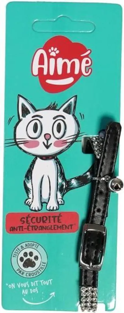 AIME Collare Sicurezza Gatto Antistrozzo Nero Strass | Regolabile 18-28cm