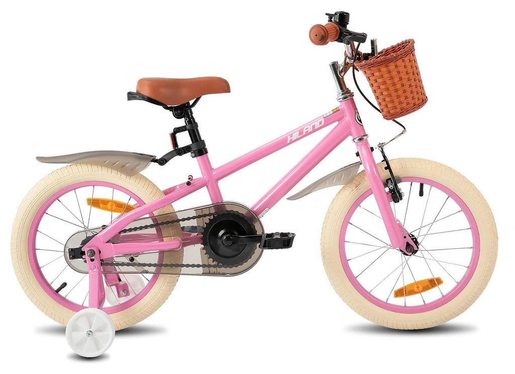 Mädchenfahrrad - 40 cm Kinderfahrrad - Mit Stützrädern - Korb vorn - Für Kinder 3–7 Jahre - Rosa