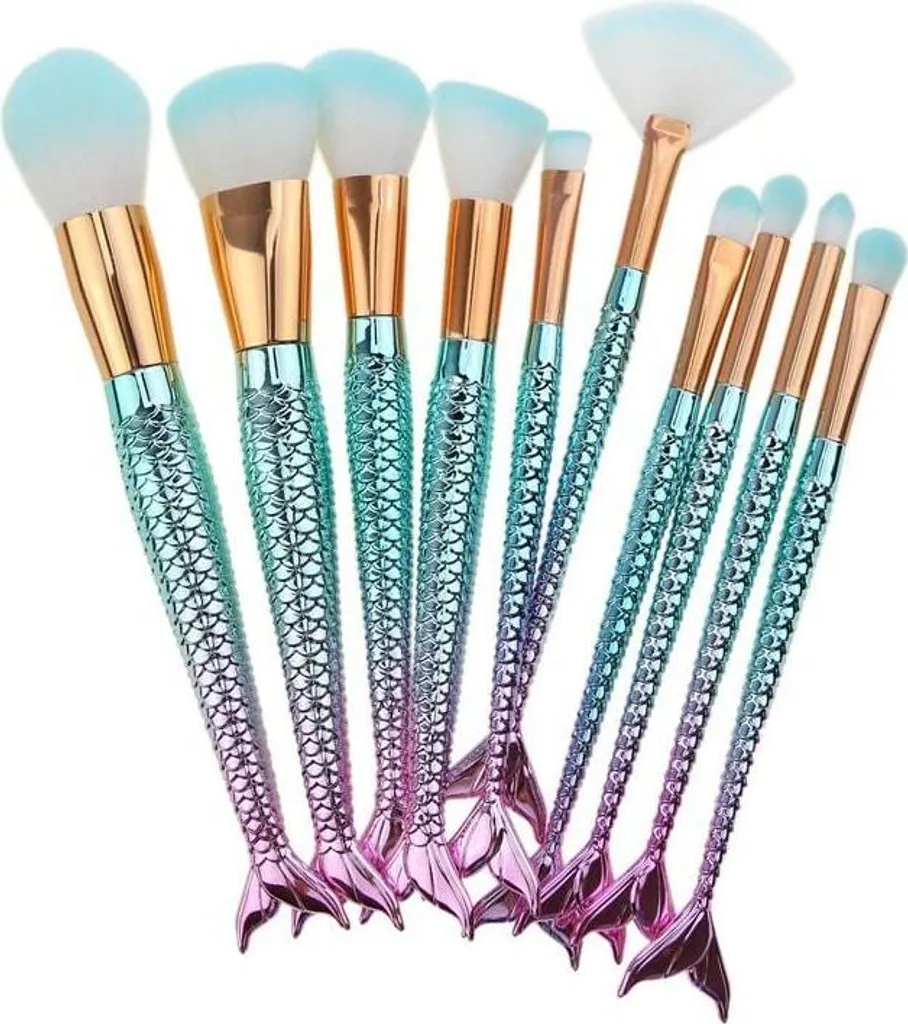 Set de pinceaux de maquillage sirène : Accessoires beauté multicolores