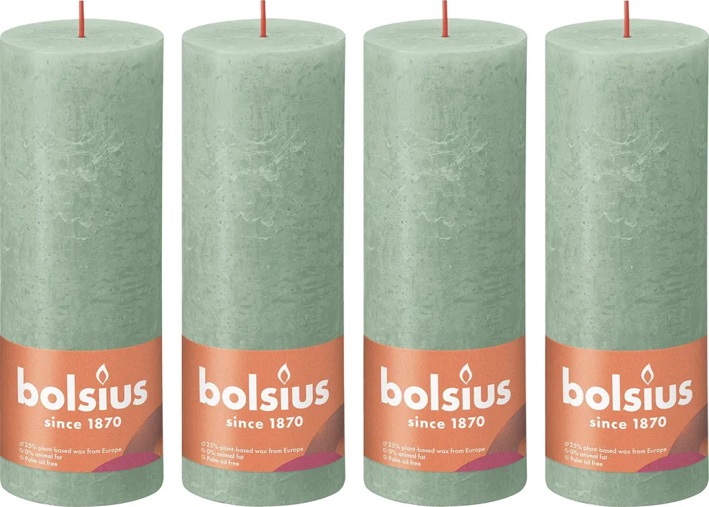 Bougies d'ambiance vert sauge 19 cm - Lot de 4 pour table et salon