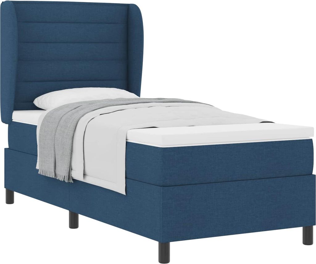 vidaXL Boxspringbett mit Matratze mit Kopfteil Blau 90 x 200 cm Stoff