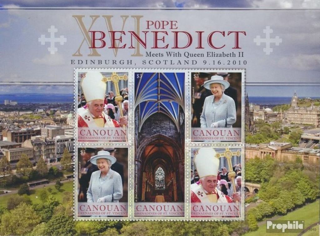Briefmarken St. Vincent - Canouan 2010 Mi 102-104 Kleinbogen (kompl.Ausg.) postfrisch Papst Benedikt XVI.