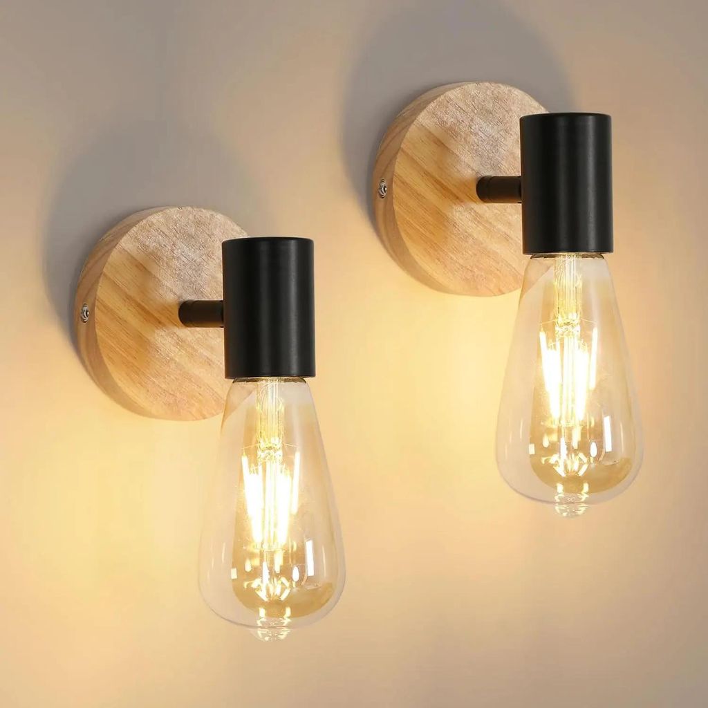 Wandleuchten 2er-Set - Moderne Wandleuchte - E27-Fassung - Holz - Wandmontage - 220 V AC - Nicht dimmbar - Ohne Leuchtmittel - Schwarz