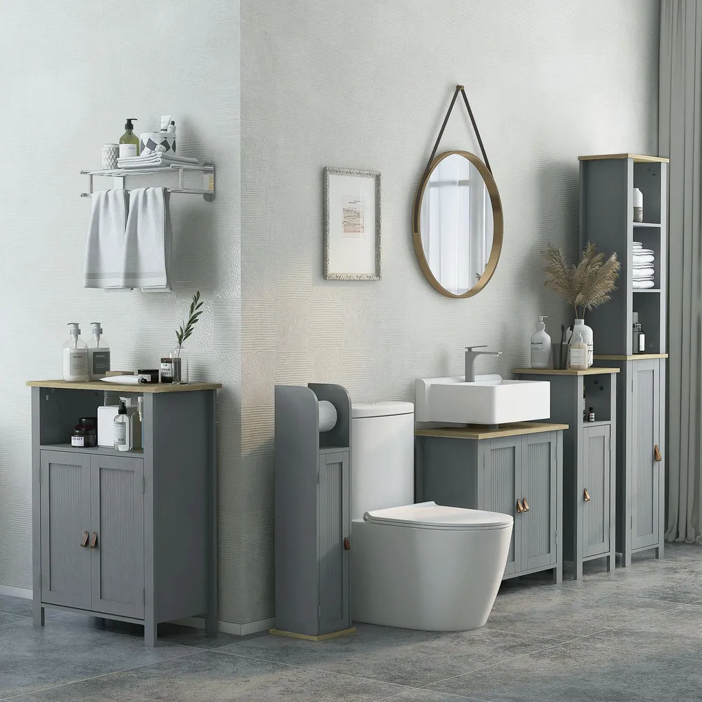 Meuble WC gain de place gris 80 cm de haut avec étagères modulables - 3