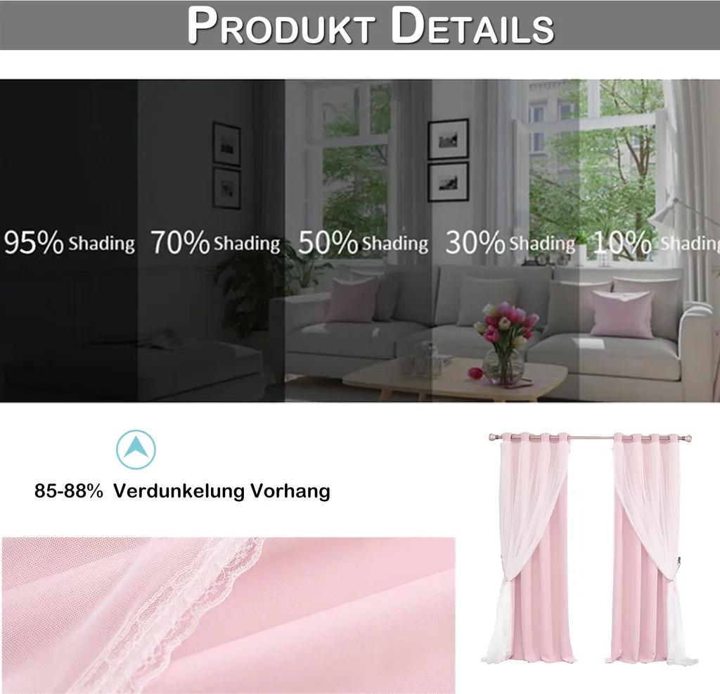 Rideaux Opaques Rose à Œillets : Double Couche et Isolation Thermique