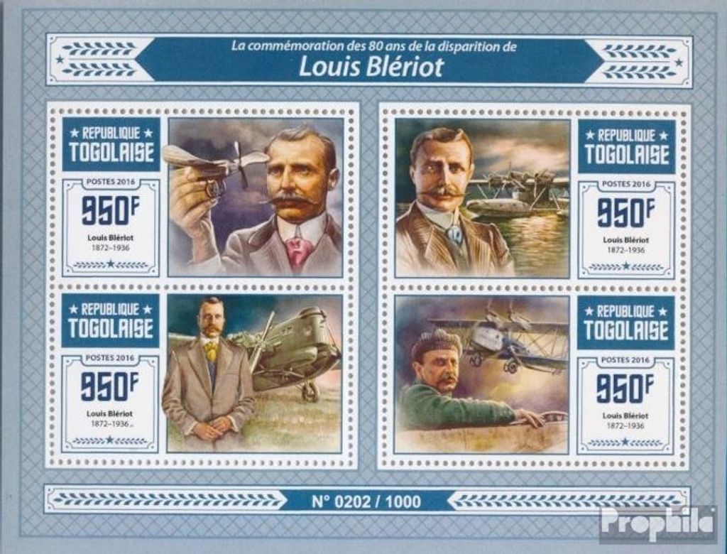 Briefmarken Togo 2016 Mi 7288-7291 Kleinbogen (kompl. Ausgabe) postfrisch Louis Blériot