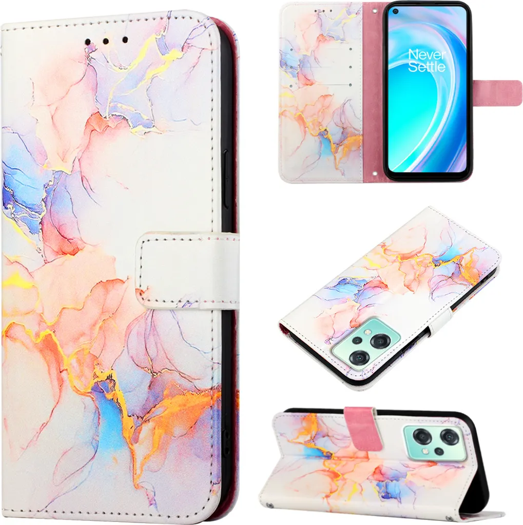 Custodia OnePlus Nord CE 2 Lite 5G, Custodia in Finto cuoio con motivo a marmi, tasche per schede, custodia con supporto per OnePlus Nord CE 2 Lite 5G Bunt