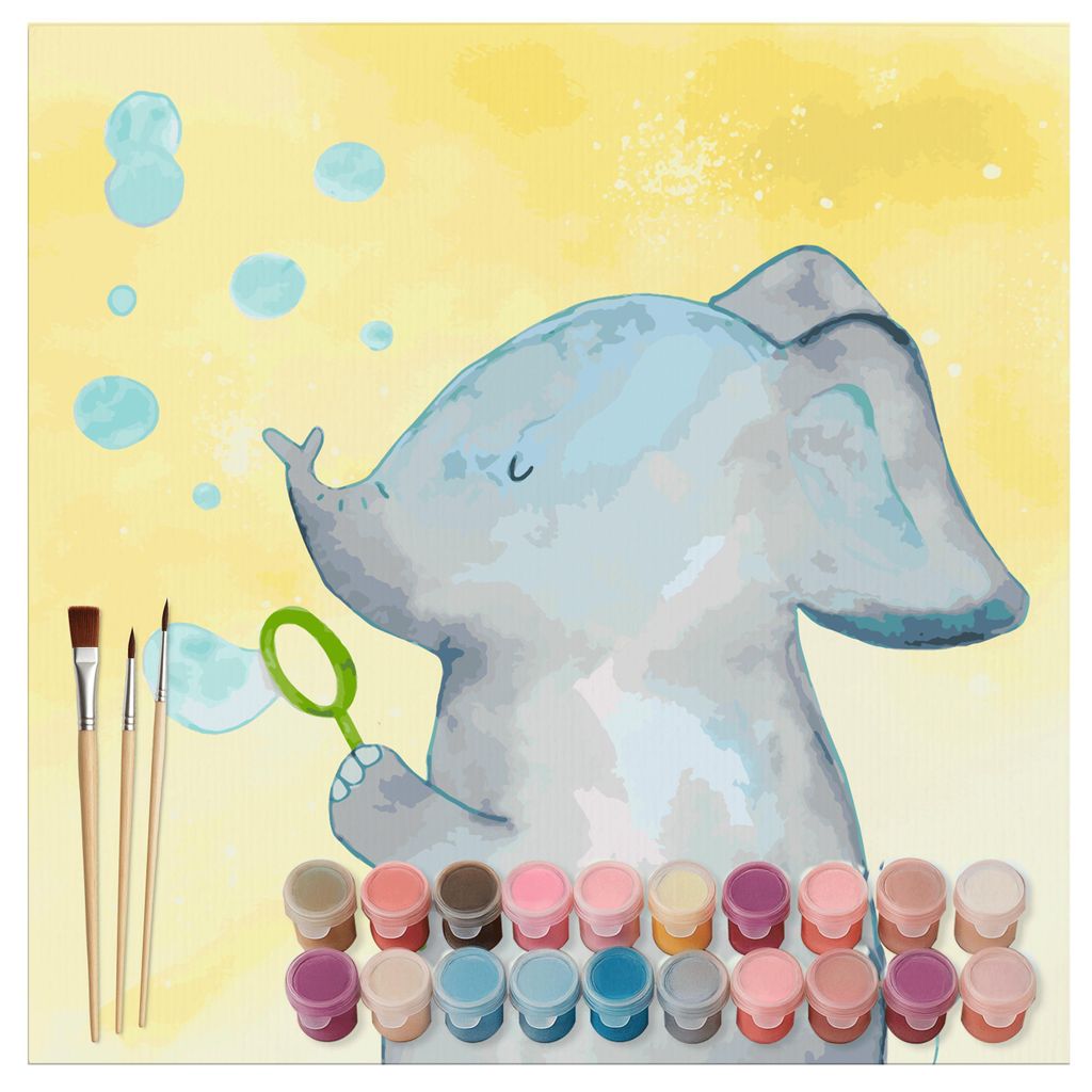 Mr. & Mrs. Panda Malen nach Zahlen Elefant Seifenblasen Motiv 40 x 40 cm Mit Rahmen - Gelb Pastell - Geschenk, Liebe, kreativ set, Elefanten, DIY, ...