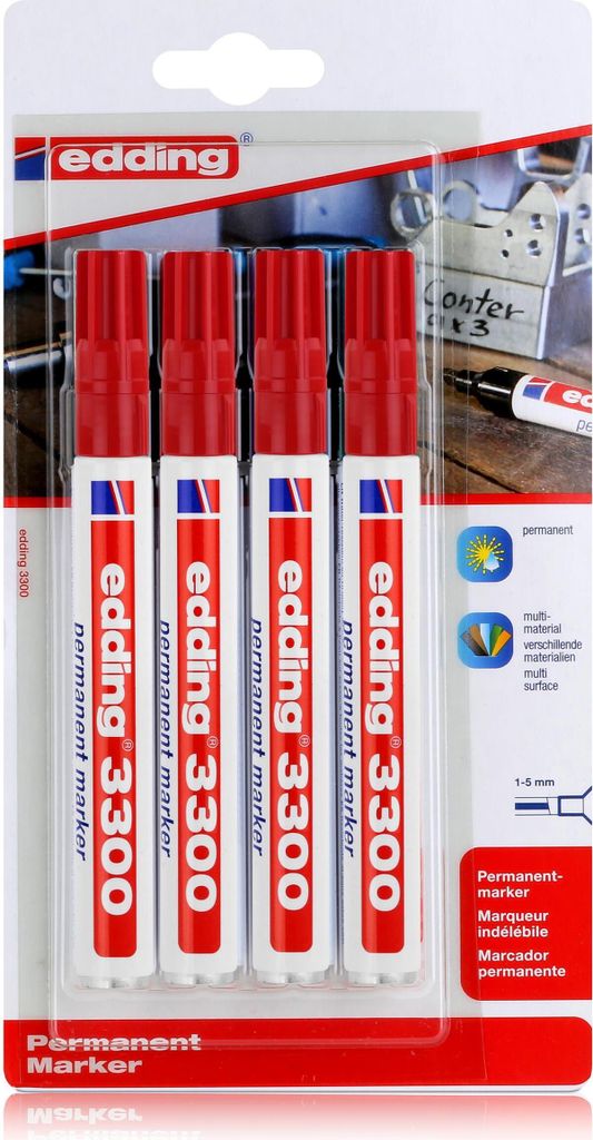 edding 3300 Permanent Marker 4er rot Spitze 1-5mm wasserfest (1er Pack)