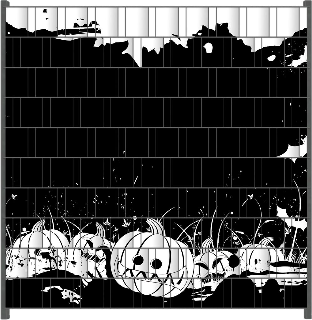 Wallario Zaunsichtschutz mit Motiv Halloween - Kürbisse und Fledermäuse in schwarz-weiß, Comic Stil für Ein- und Doppelstabmatten Zäune in der...