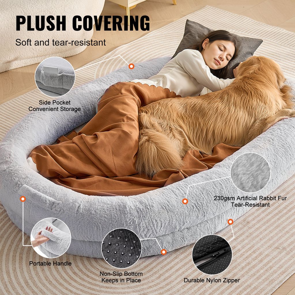 XXL Hundebett Für Mensch & Tier – 191,8x139,7 Cm, Waschbar, Flauschig Mit Decke