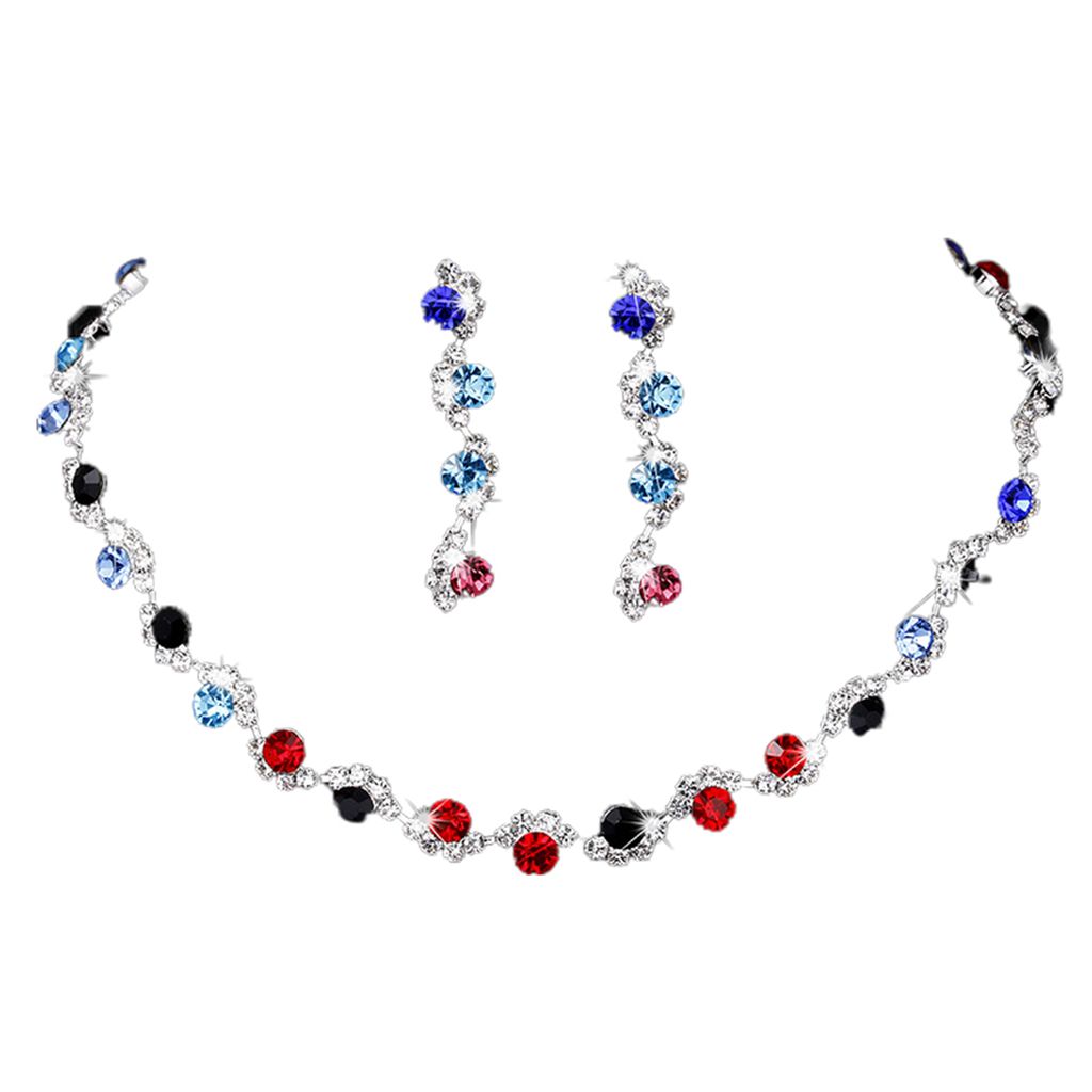 Set Ohrringe und Halsketten-Set, geometrischer Strass-Schmuck, glänzend vergoldet, Brautschmuck-Set für den Abschlussball-Mehrfarbig