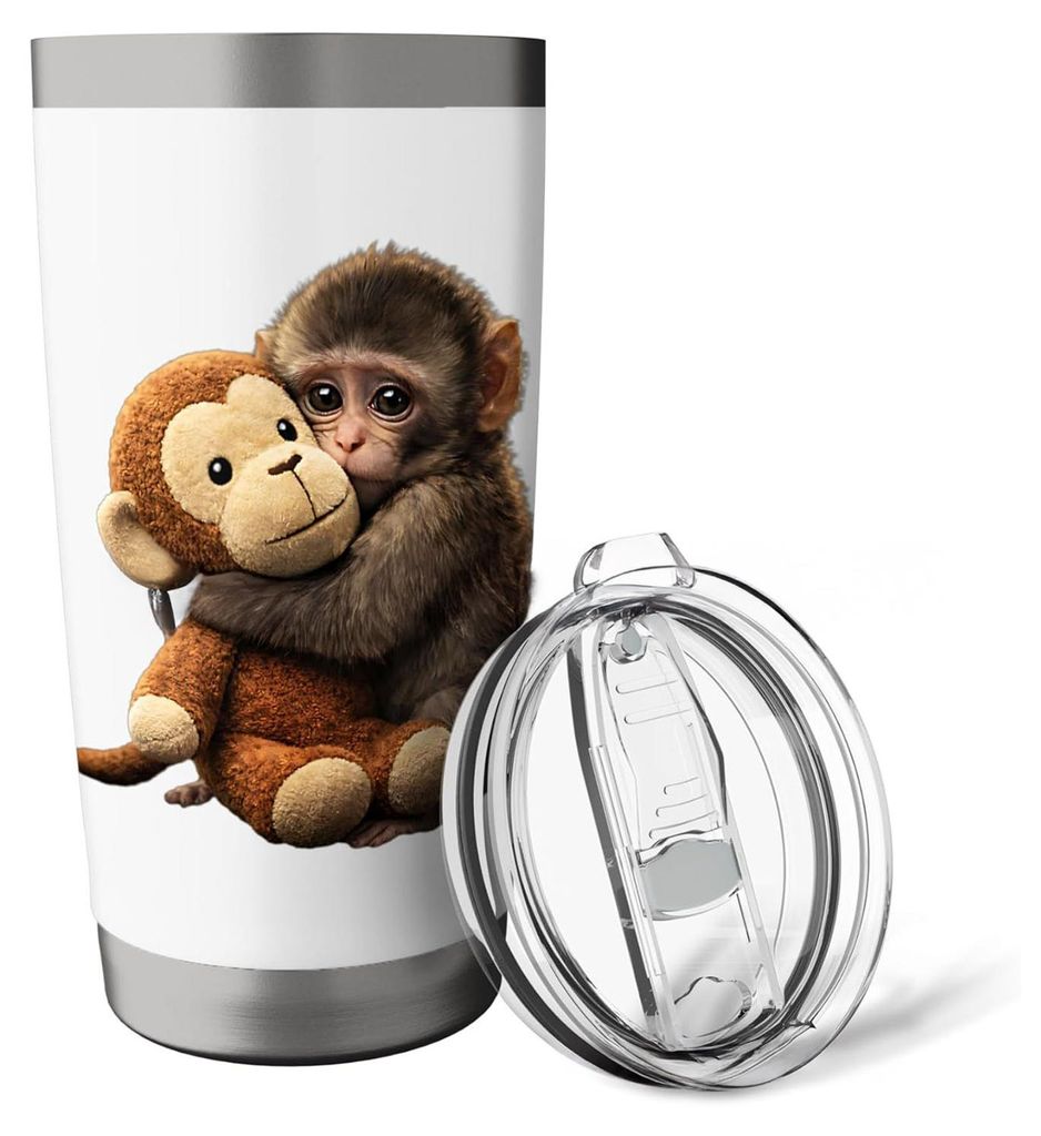 Doppelwandiger, isolierter Trinkbecher mit Affenmotiv, 600 ml, Edelstahl, tragbarer Thermobecher für Zuhause, Küche und Outdoor-Aktivitäten