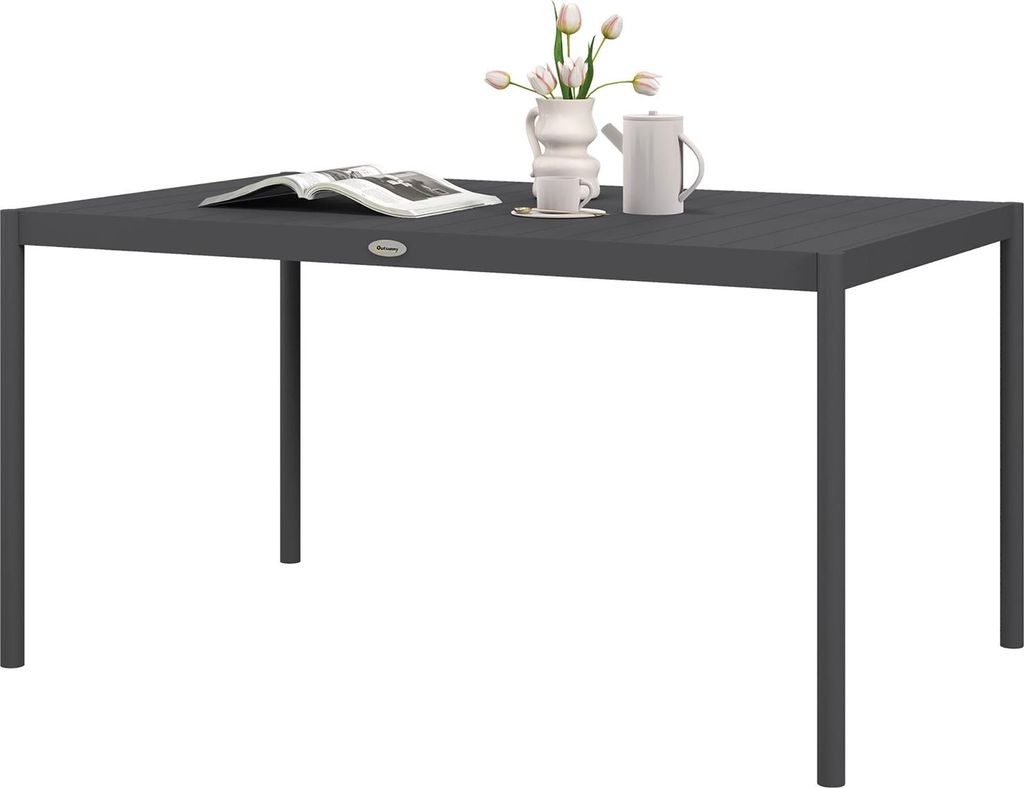 Gartentisch, Esstisch Für 6 Personen, Terrassentisch, Balkontisch Aus Alu, Dunkelgrau, 145 X 90 X 74 Cm
