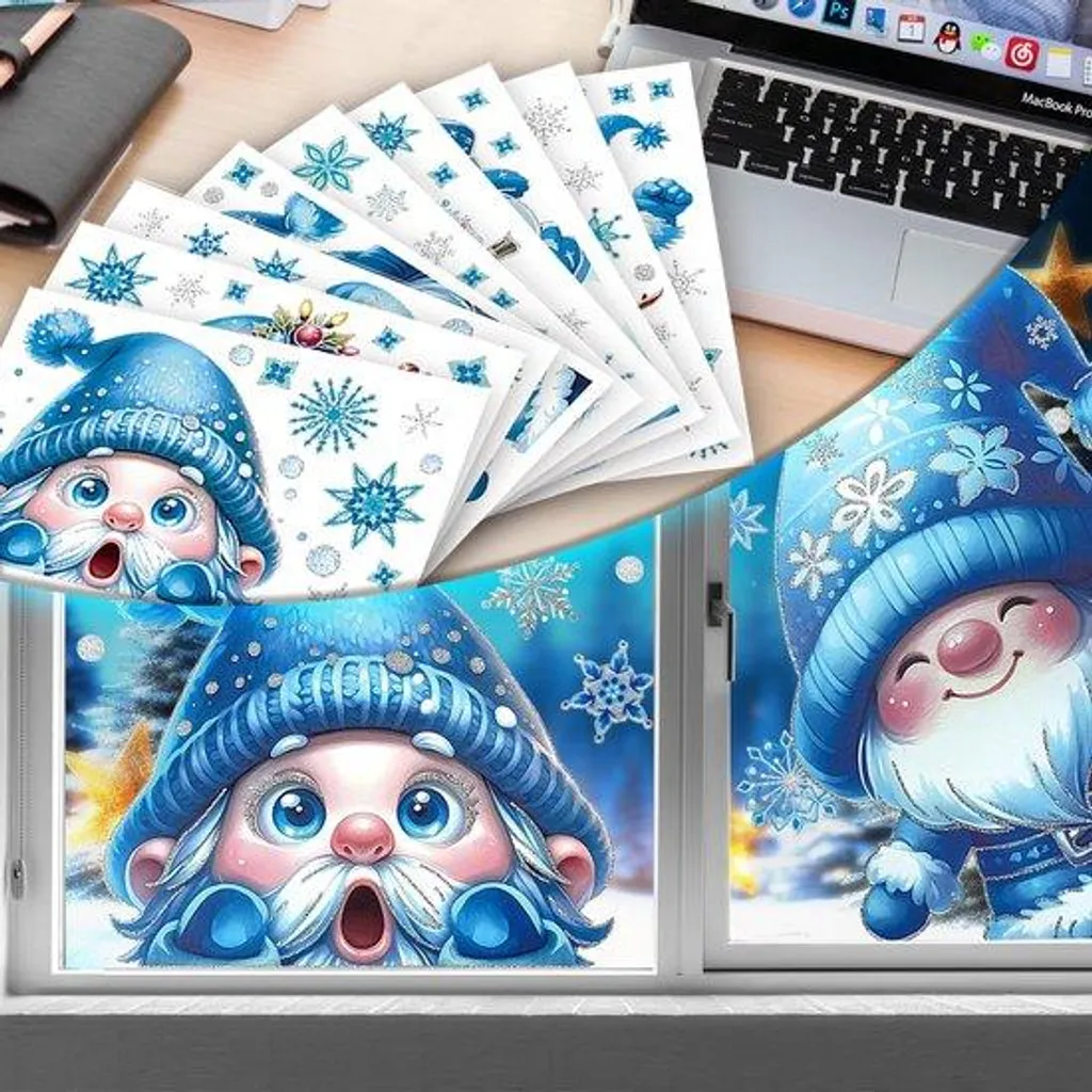 Autocollants de Noël rectoverso en PVC bleu pour vitres x9
