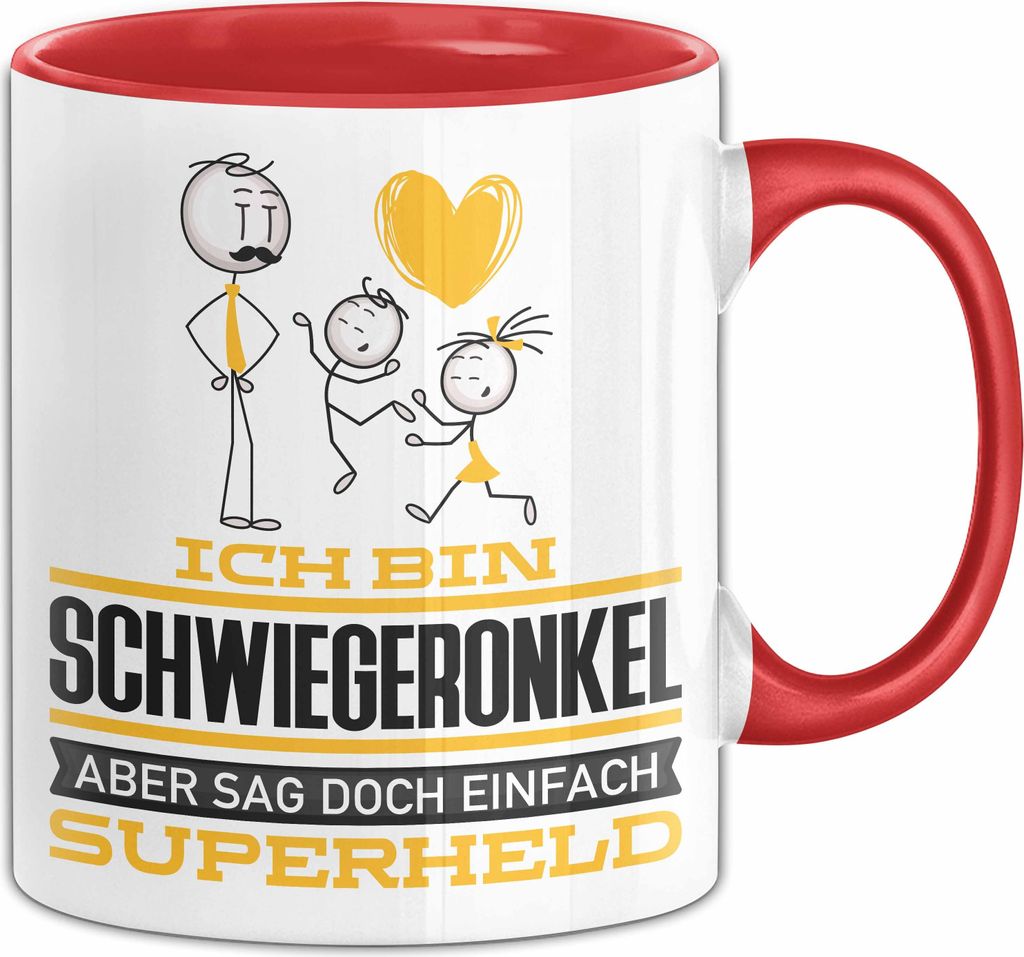 Schwiegeronkel Geschenk Tasse Ich Bin Schwiegeronkel Aber Sag Doch Einfach Superheld Lustige Geschenkdiee für Schwiegeronkel Kaffee-Becher (Rot)