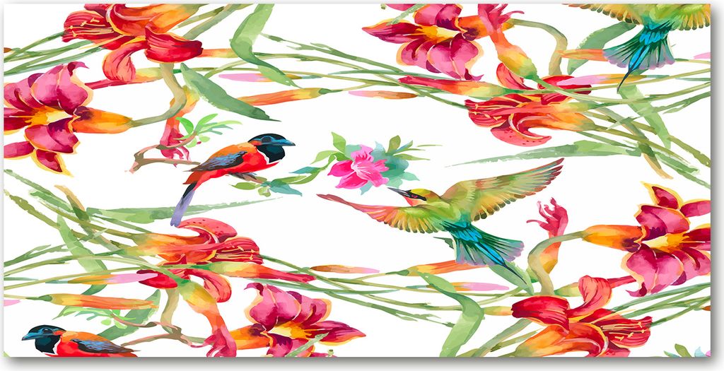 Tulup Küchenrückwand Spritzschutz aus Glas -100x50 -Spritzschutz auf gehärtetes GlasDeko Tiere Exotische Vögel