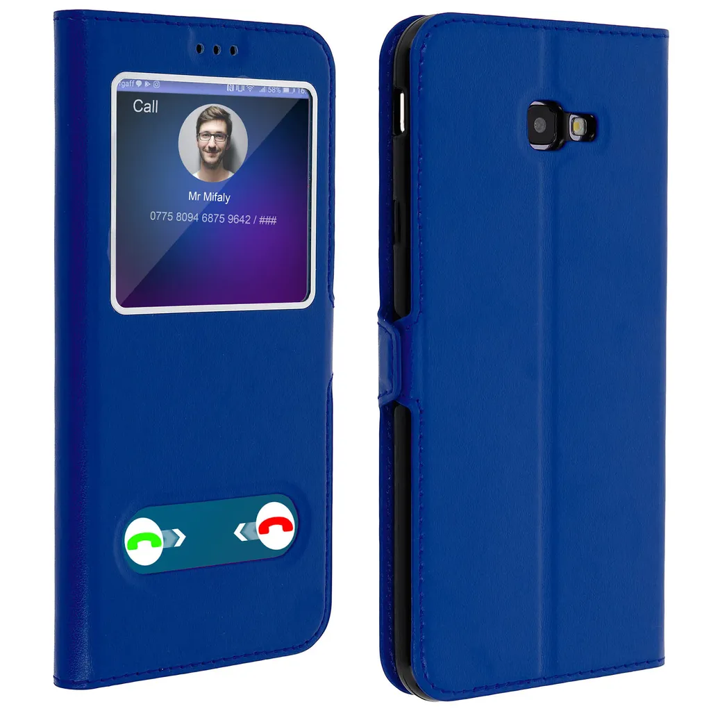 Samsung Galaxy J4 Plus Flip Cover con doppia finestra e funzione stand - Blu